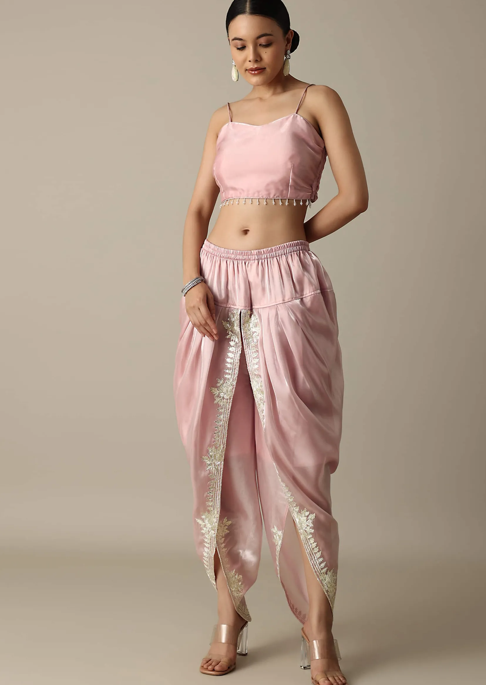 Blush Pink Organza Gotta Patti Work Dhoti Set