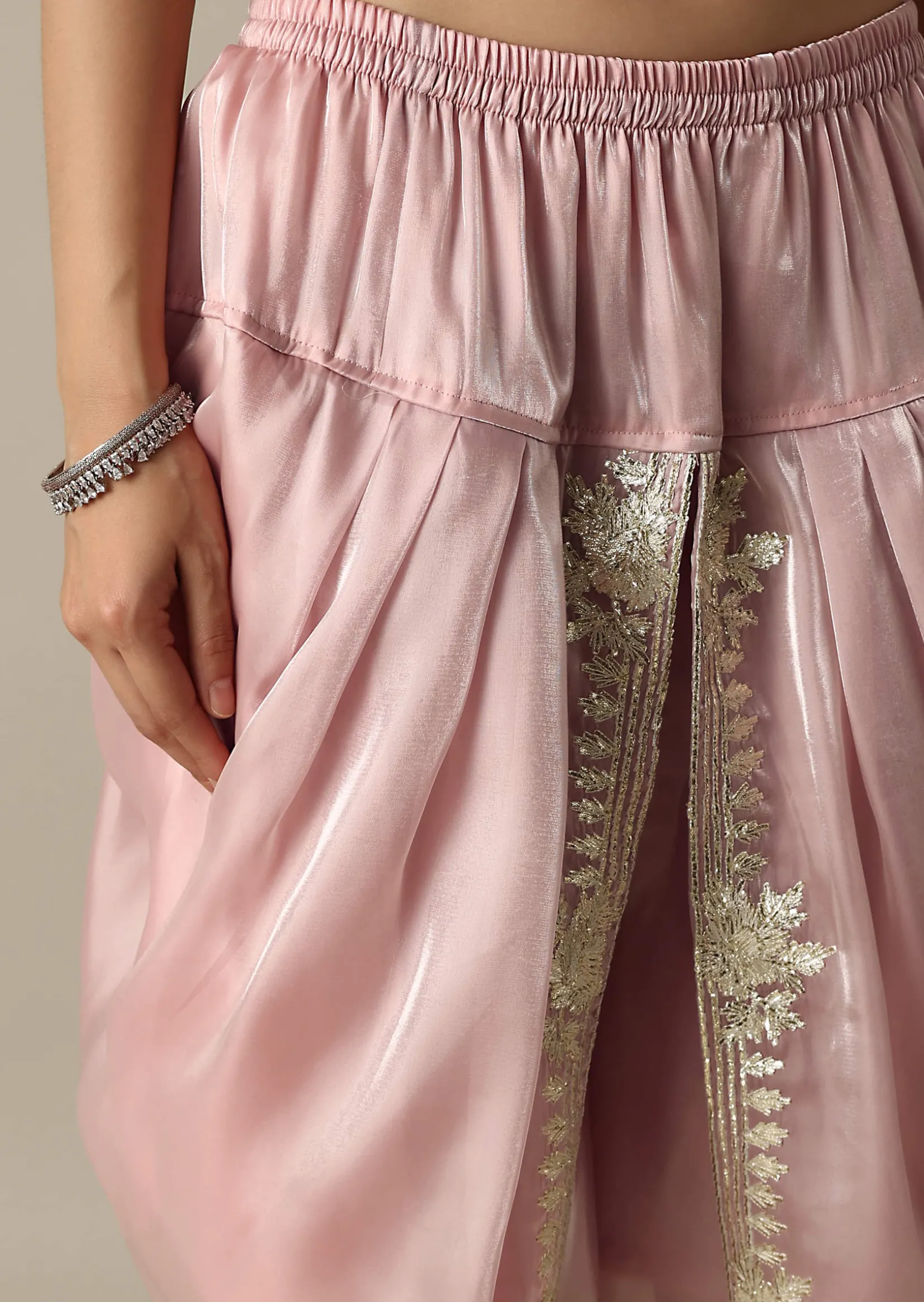 Blush Pink Organza Gotta Patti Work Dhoti Set