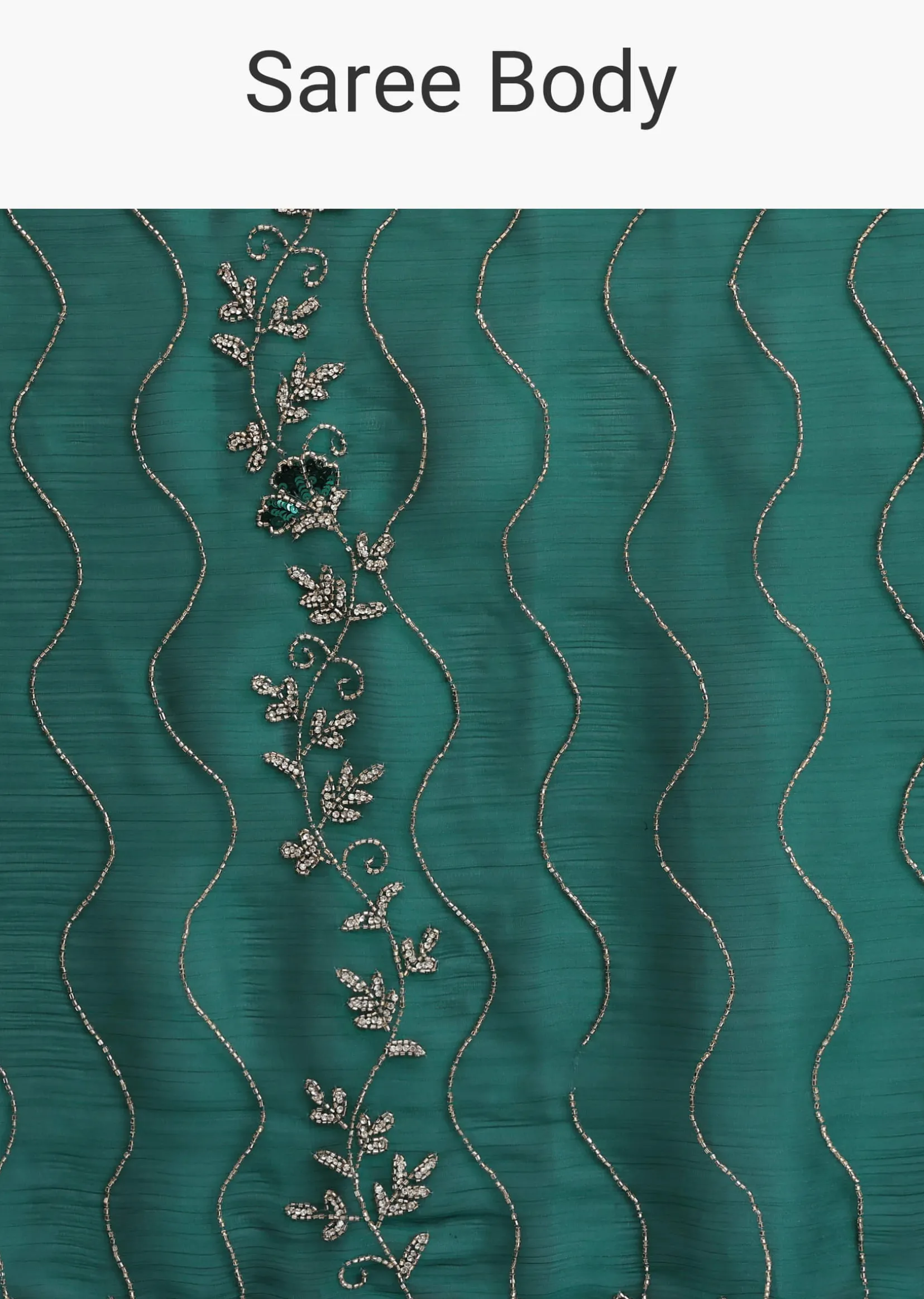Bottle Green Chinon Saree With Cut Dana Embroidery And Unstitched Blouse