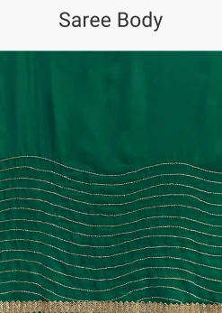 Bottle Green Organza Saree With Scalloped Cut Dana Detailing