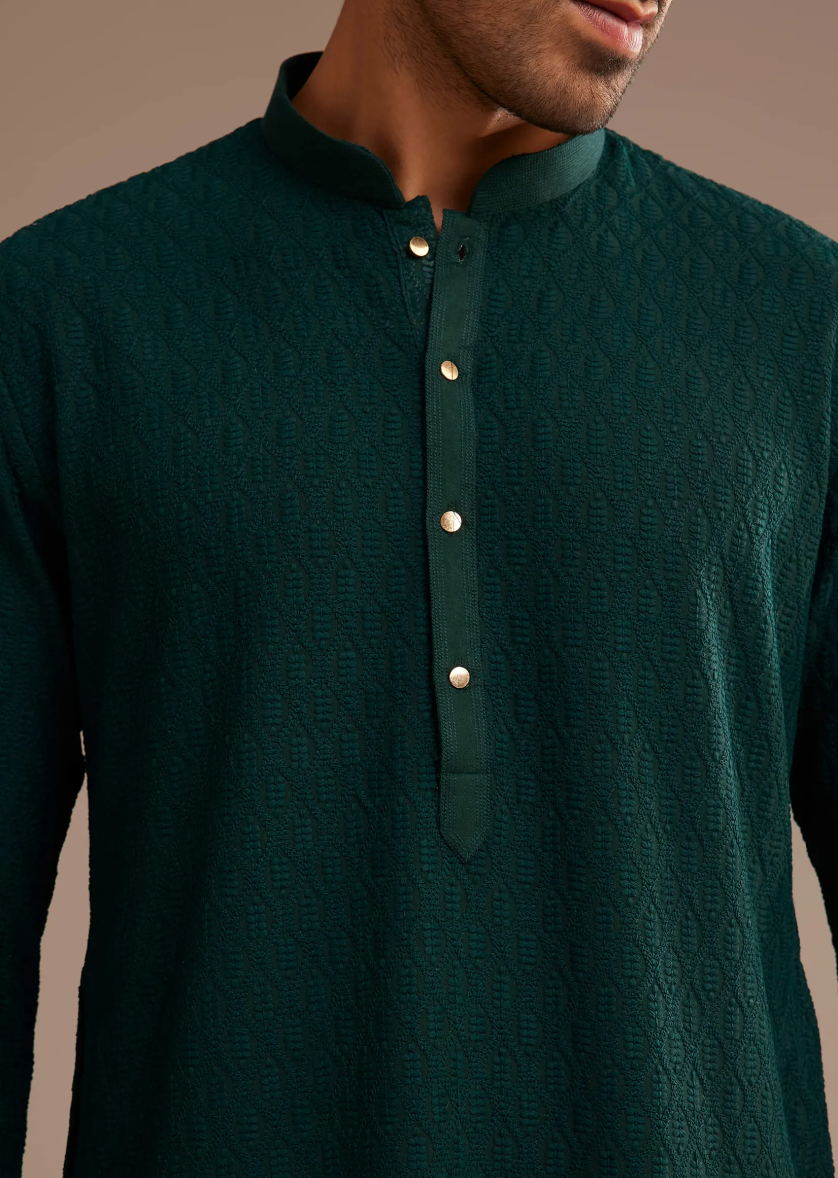 Bottle Green Rayon Embroidered Kurta Set