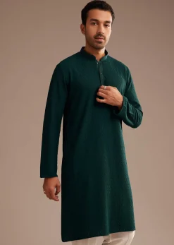 Bottle Green Rayon Embroidered Kurta Set