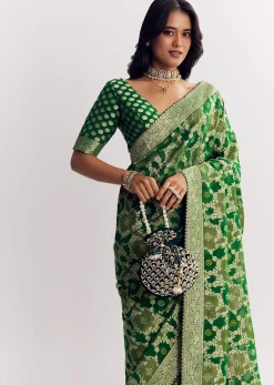 Bottle Green Shaded Dola Silk Saree With Zari Jaal Work