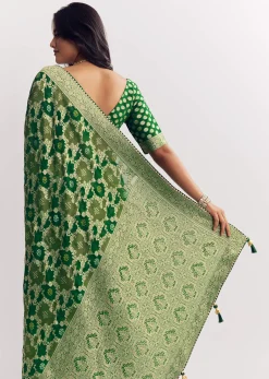 Bottle Green Shaded Dola Silk Saree With Zari Jaal Work