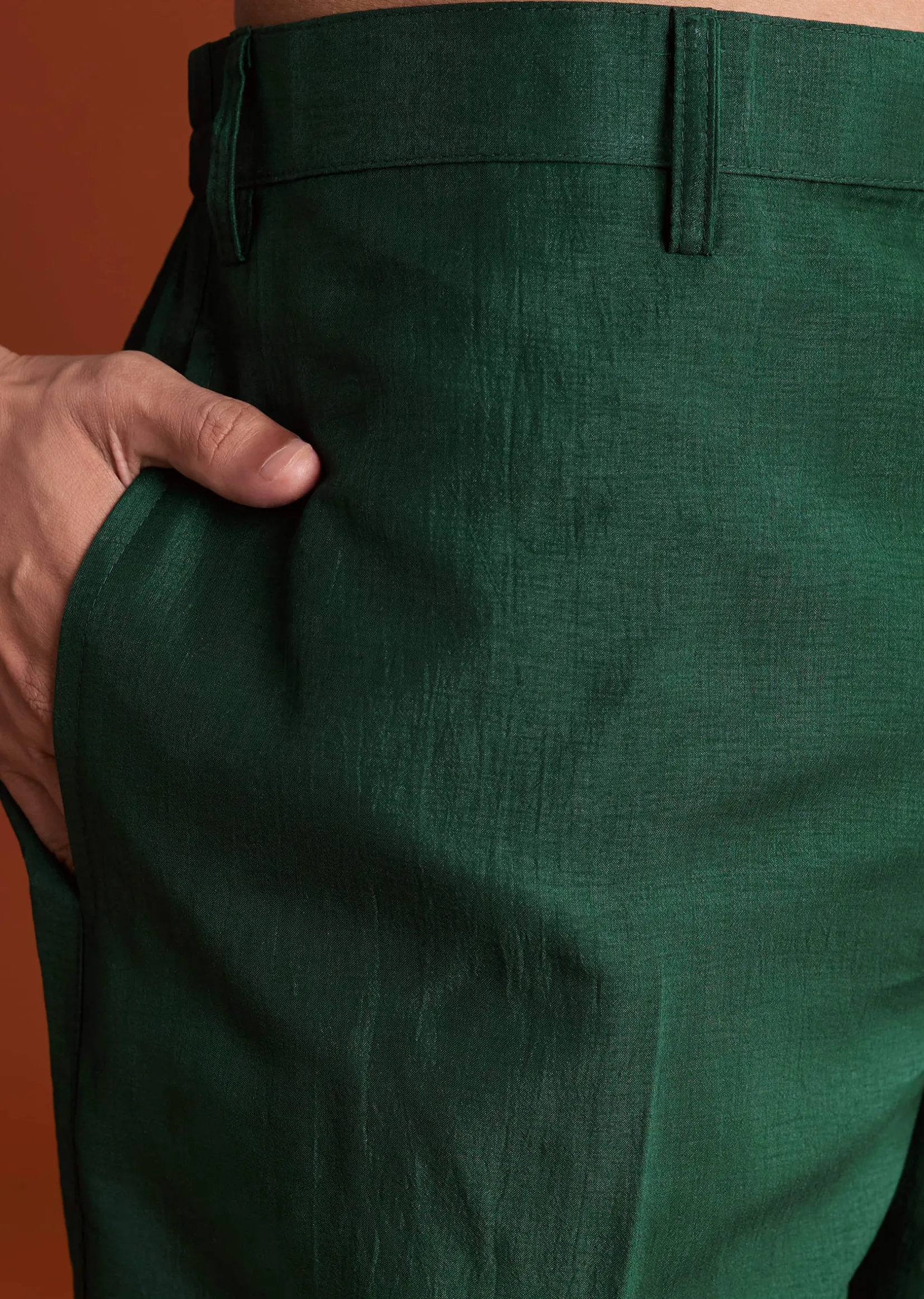 Bottle Green Silk Kurta Jacket Set With Multi Thread And Mirror Work