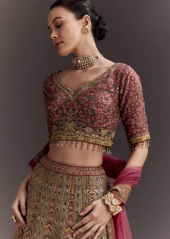 Brick Red Embroidered Lehenga Set