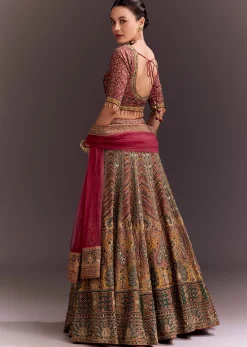 Brick Red Embroidered Lehenga Set