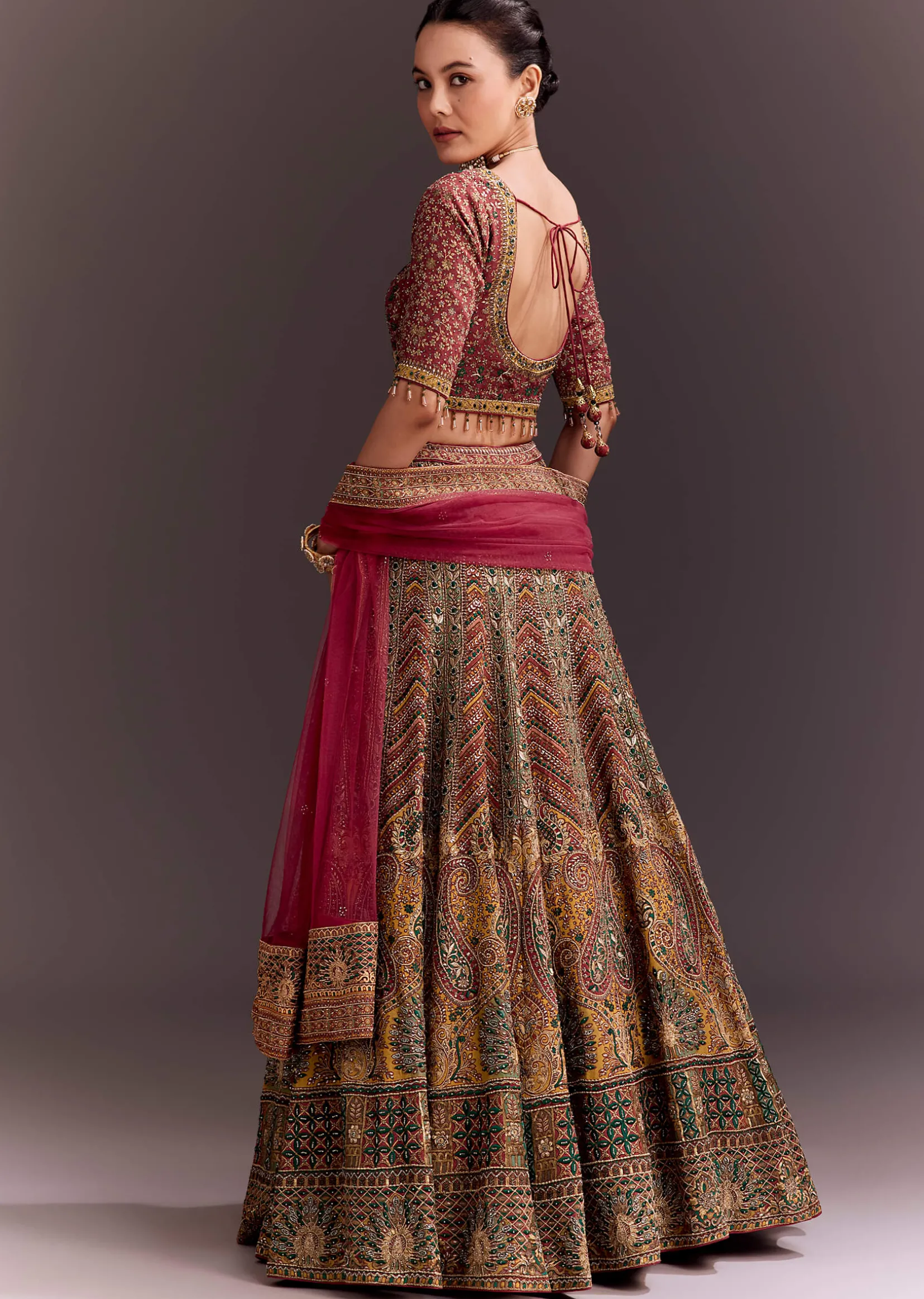 Brick Red Embroidered Lehenga Set