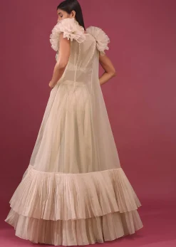Bridesmaid Champagne Brown Palazzo Set With Ruffle Shrug And Embroidery