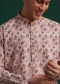 Brown Cotton Mughal Printed Kurta Set