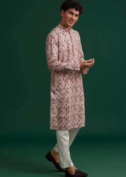 Brown Cotton Mughal Printed Kurta Set