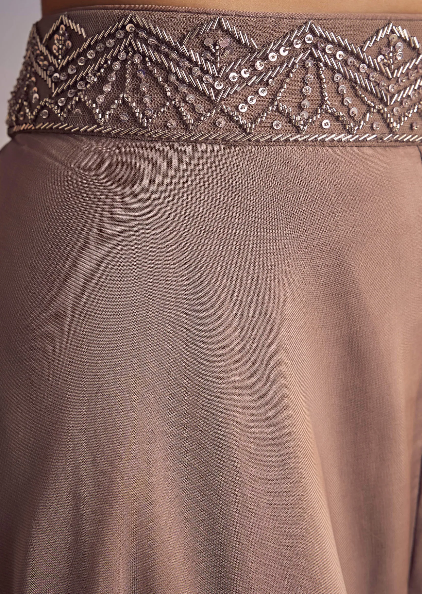 Brown Organza Palazzo Set With Cutdana And Sequins Dupatta