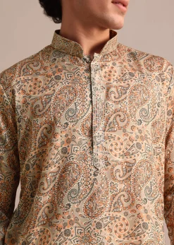 Brown Printed Mens Kurta Patiala Set