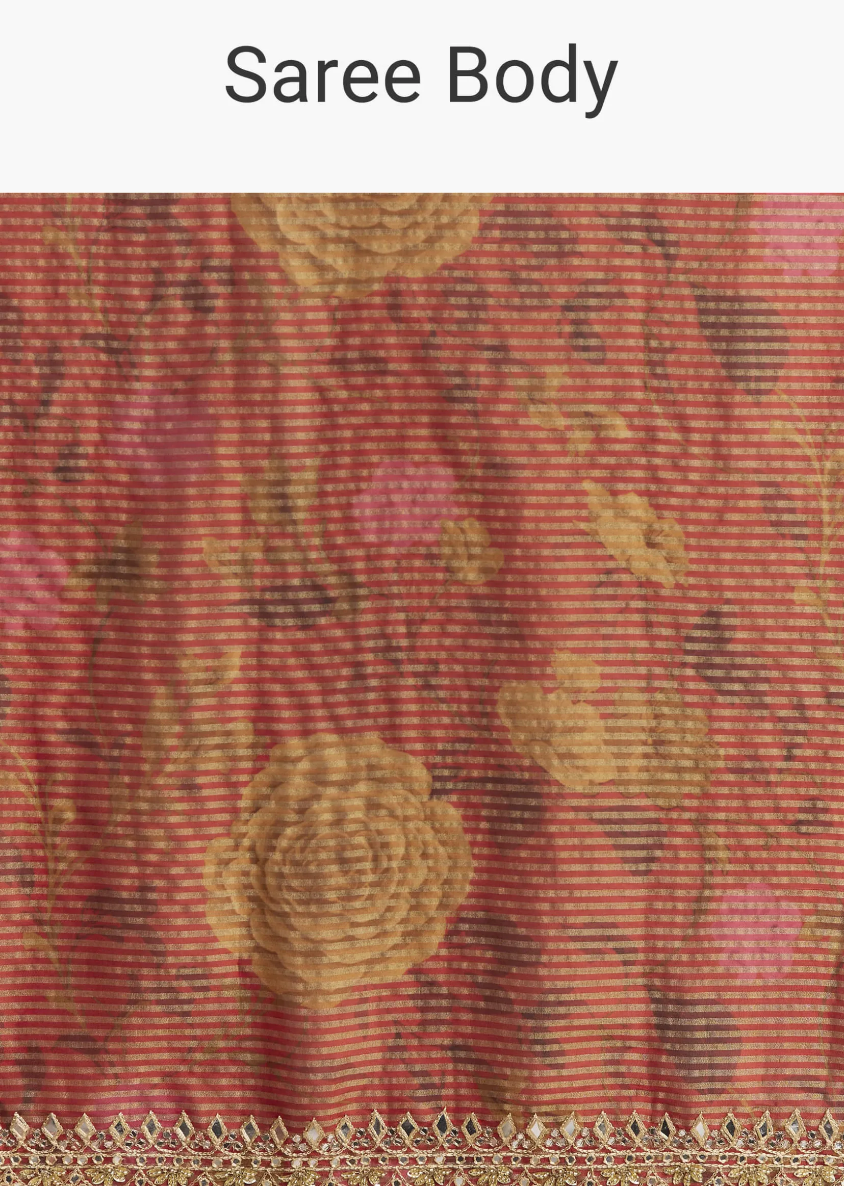 Brown Red Tissue Saree With Mirror And Zari Work