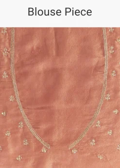 Brown Rust Crush Tissue Saree With Gota Zari And Beads Embroidery