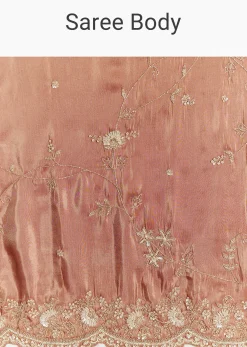 Brown Rust Crush Tissue Saree With Gota And Beads Embroidery