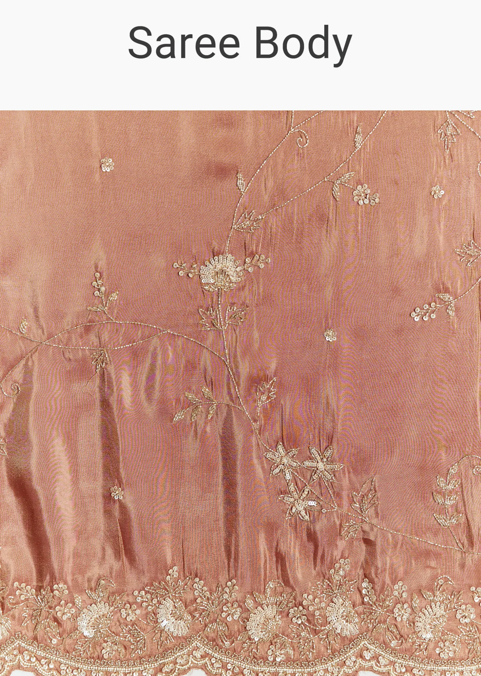 Brown Rust Crush Tissue Saree With Gota And Beads Embroidery