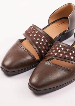 Brown Suede Juttis With Mirror Work