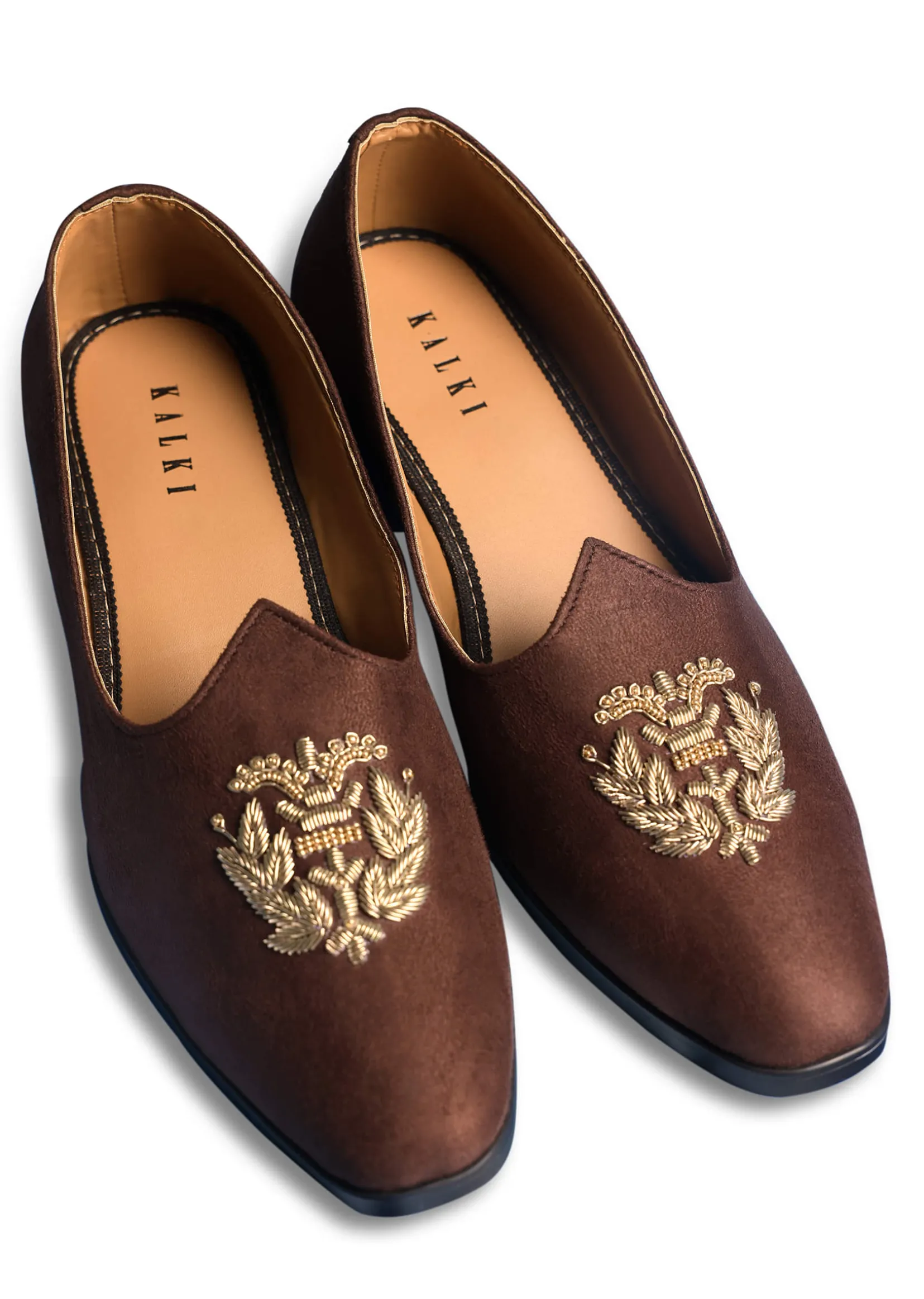 Brown Velvet Jutti With Hand Work For Men