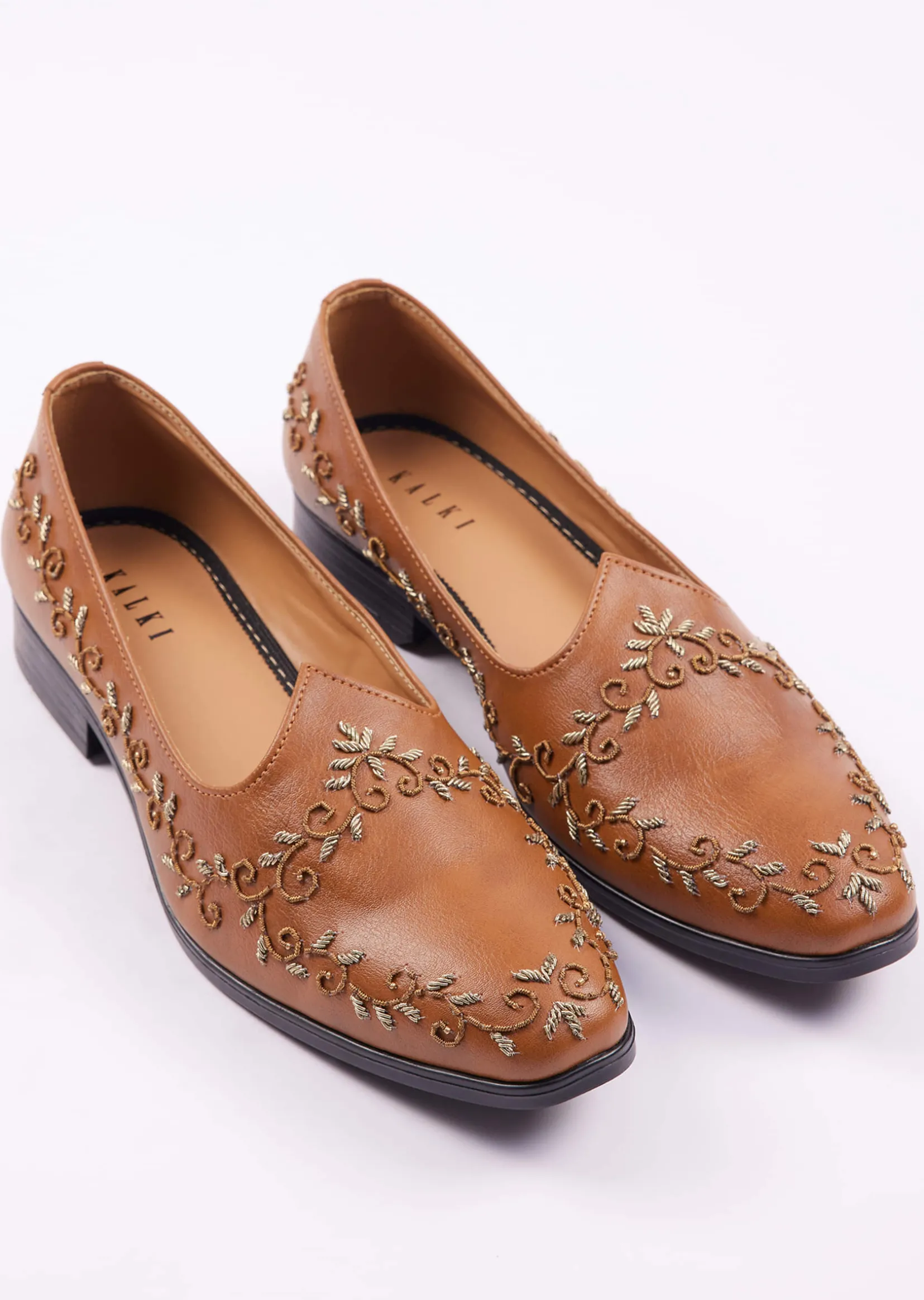 Brown Zardosi Work Juttis For Men