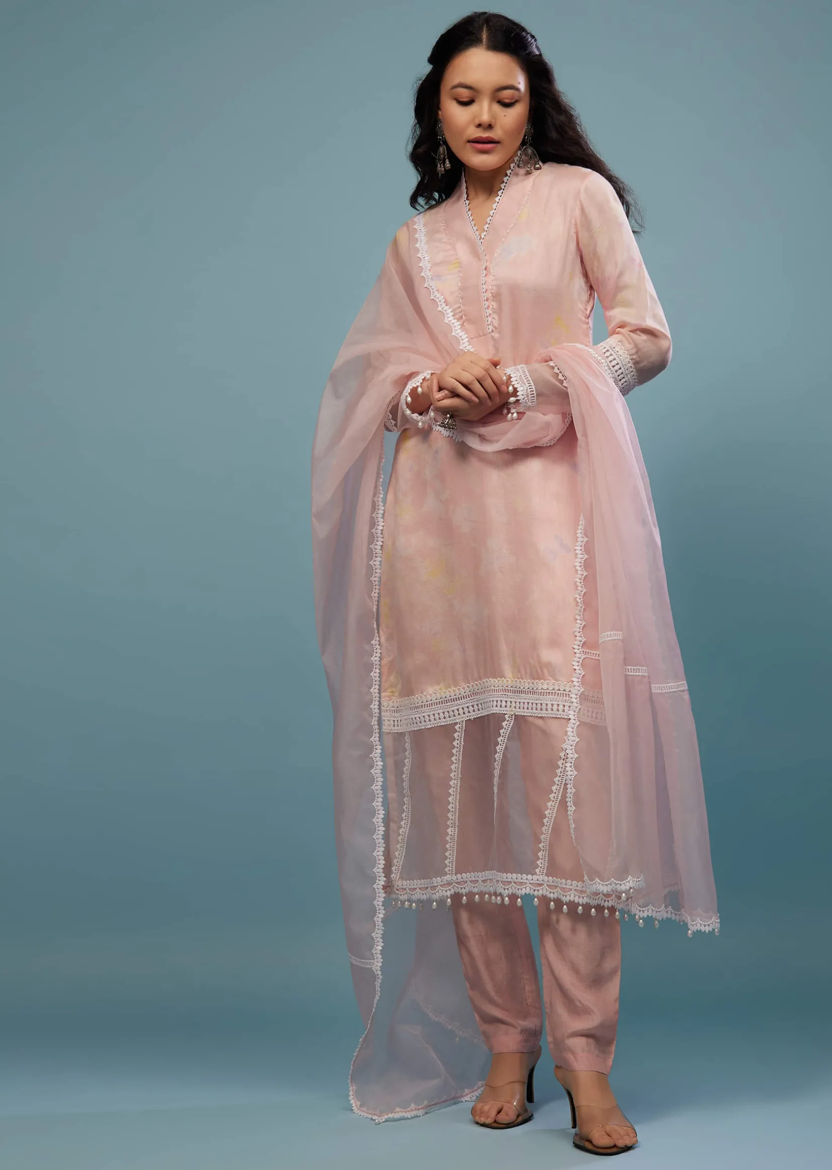 Candy Pink Pant Suit Set In Viscose Silk