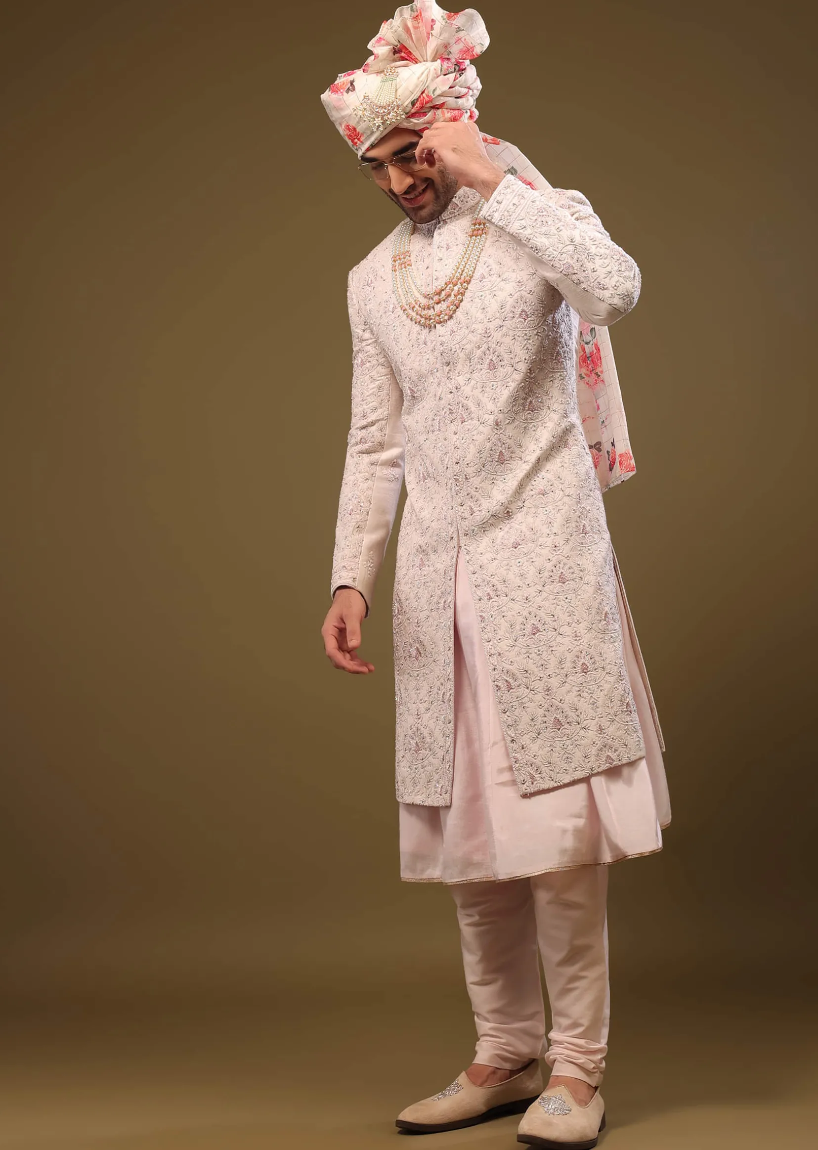Candy Pink Silk Sherwani Set In Cutdana And Sequin Embroidery With Threadwork