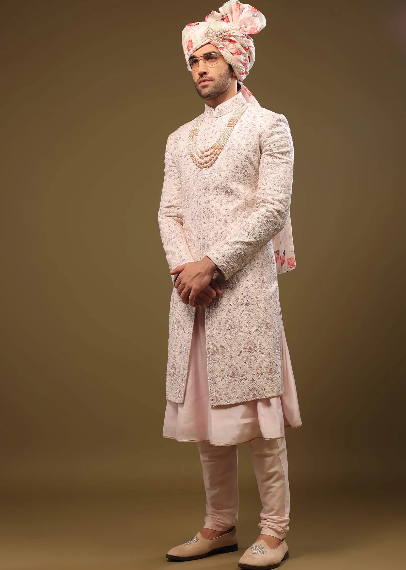Candy Pink Silk Sherwani Set In Cutdana And Sequin Embroidery With Threadwork