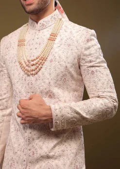 Candy Pink Silk Sherwani Set In Cutdana And Sequin Embroidery With Threadwork