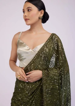 Capulet Olive Green Saree In Sequins With Embroidery