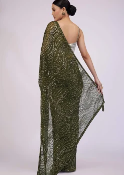 Capulet Olive Green Saree In Sequins With Embroidery