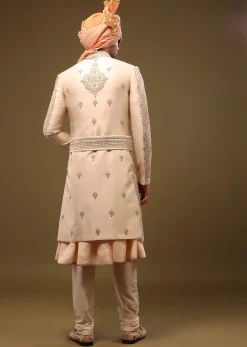 Champagne Brown Silk Sherwani Set With Hand Embroidery