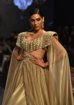 Champagne Gold Akasia Gown With Tassel Wing Cape Sleeves - NOOR 2022