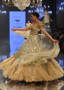 Champagne Gold Divine Net Fabricated Gown With Ruffle Frill Adornment - NOOR 2022