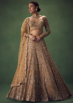 Champagne Gold Hand Embroidered Sequin Work Lehenga Set