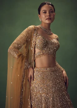 Champagne Gold Hand Embroidered Sequin Work Lehenga Set