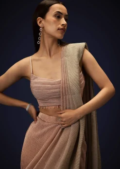 Champagne Ombre Ready To Wear Saree With Pleated Saree