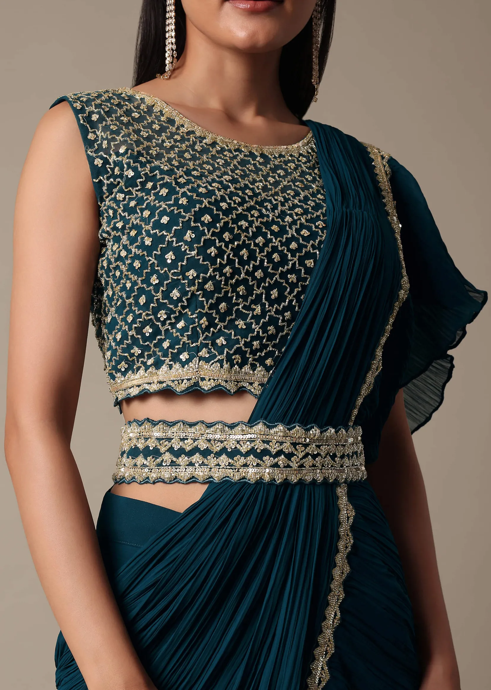 Chic Blue Readymade Saree With Ready Made Blouse