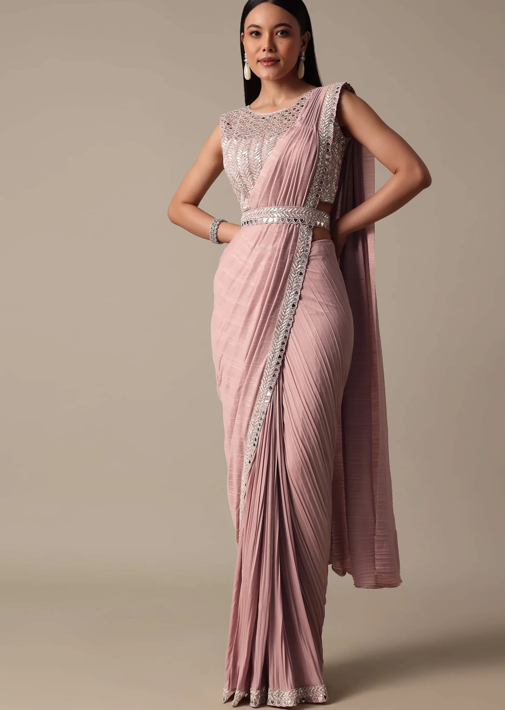 Chic Pink Ready To Wear Saree With Blouse