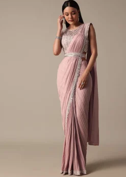 Chic Pink Ready To Wear Saree With Blouse