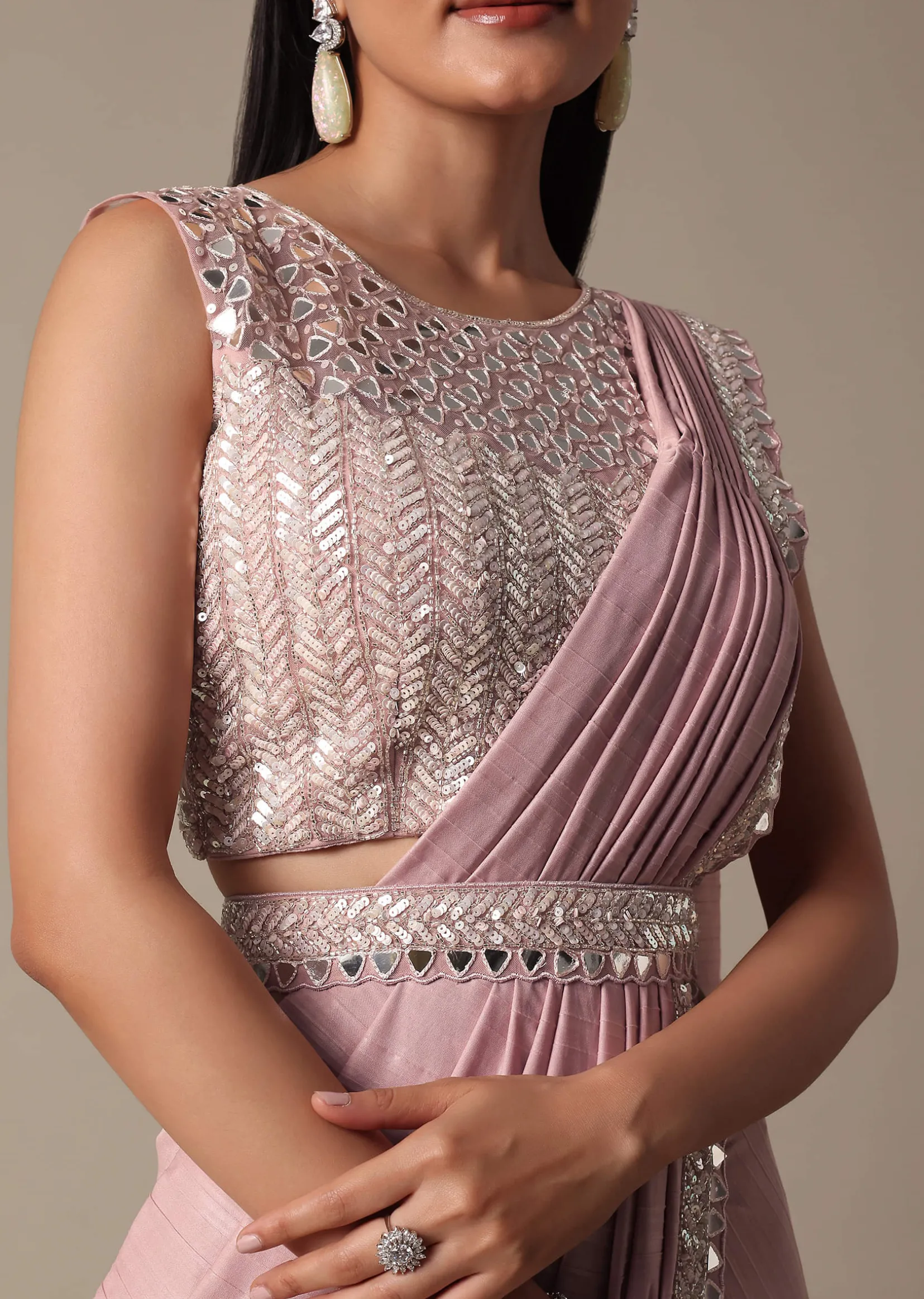 Chic Pink Ready To Wear Saree With Blouse