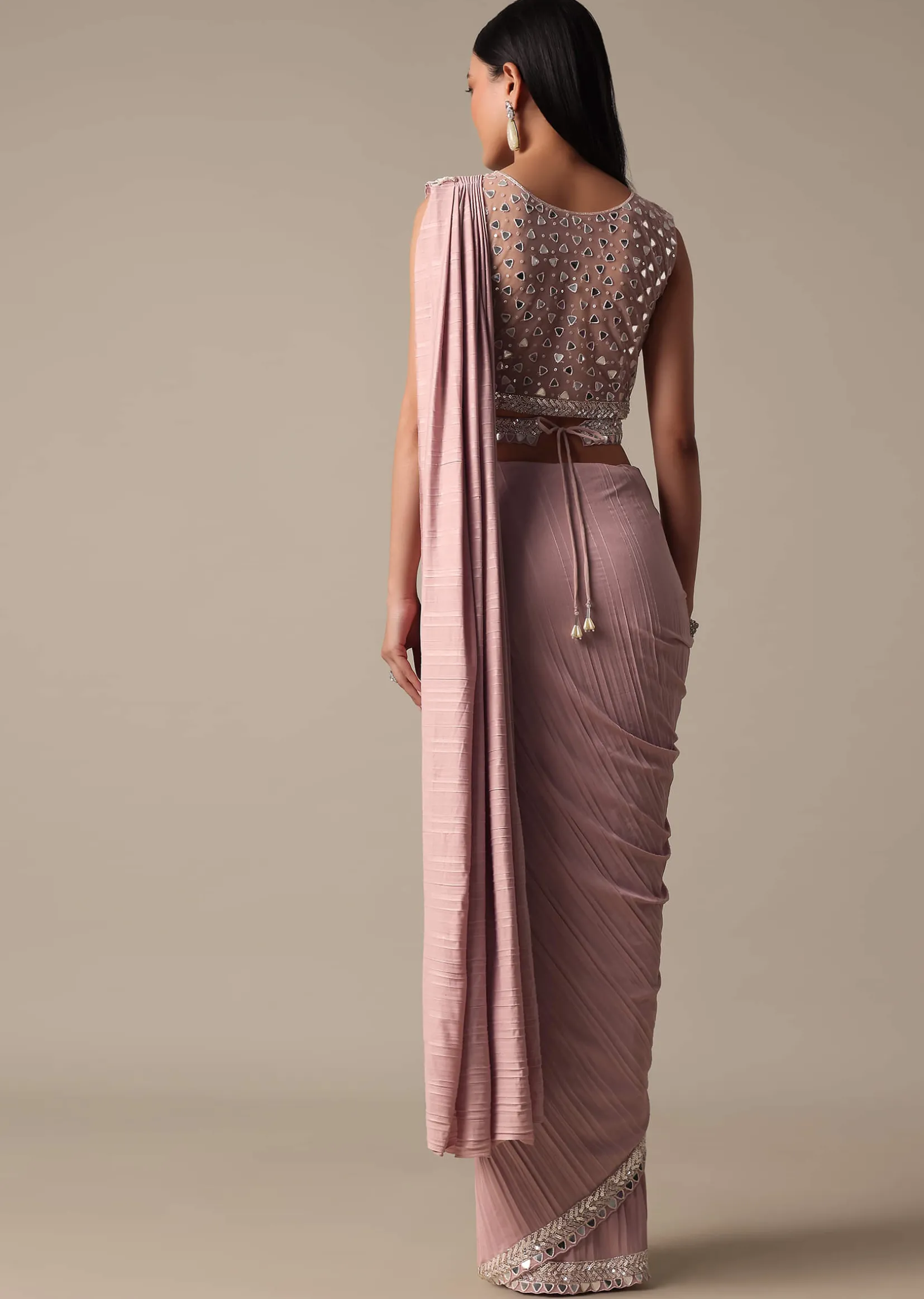 Chic Pink Ready To Wear Saree With Blouse
