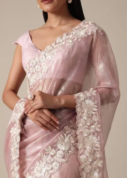 Chic Pink Saree With Resham Thread Work Border
