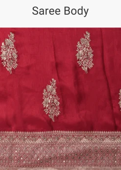 Chilli Pepper Red Embroidered Saree In Dola Silk