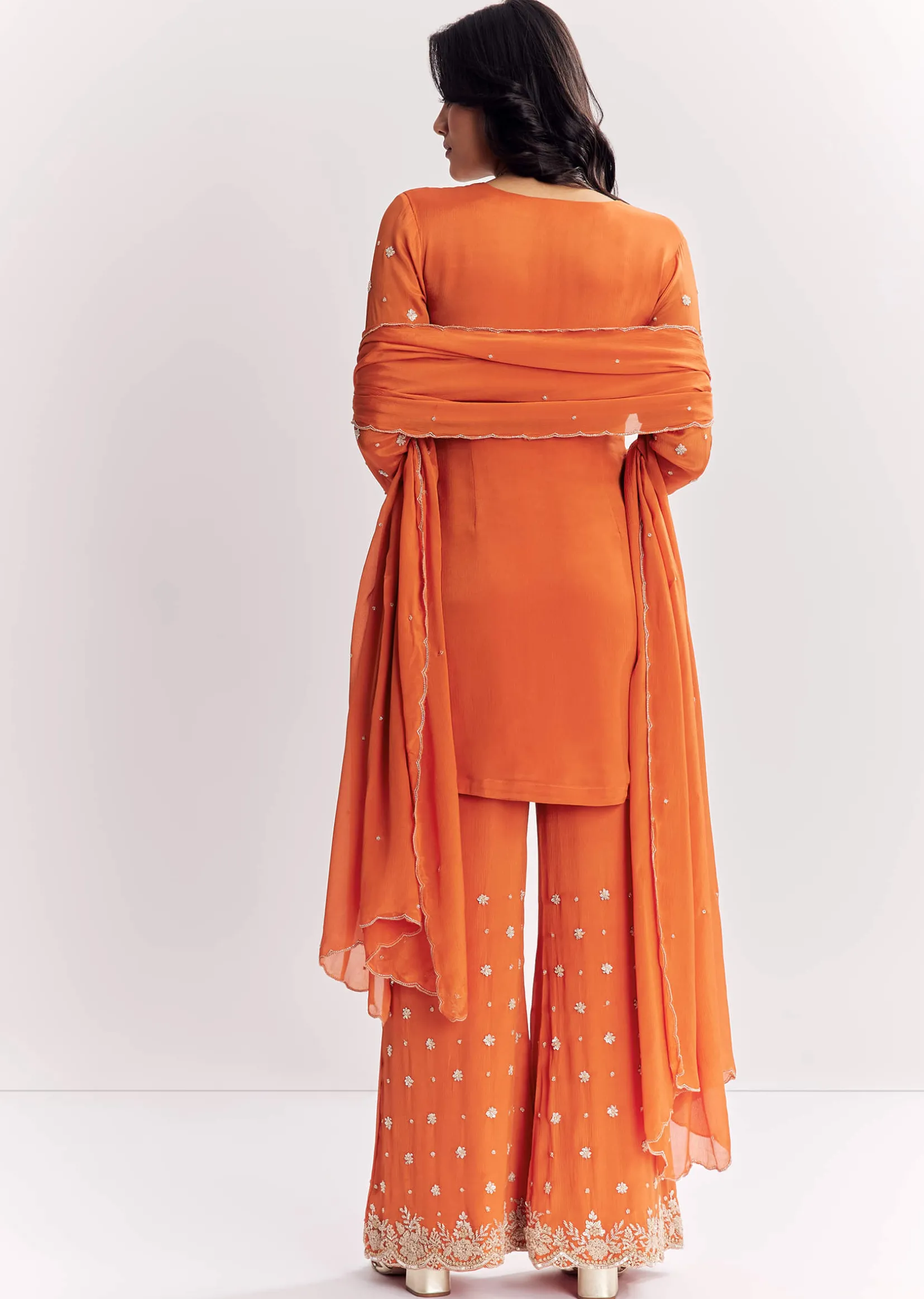 Chinon Cutdana Sequin Threadwork Kurta Palazzo Suit