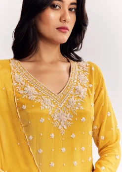 Chinon Kurta Palazzo Suit With Cutdana Sequins And Thread Work