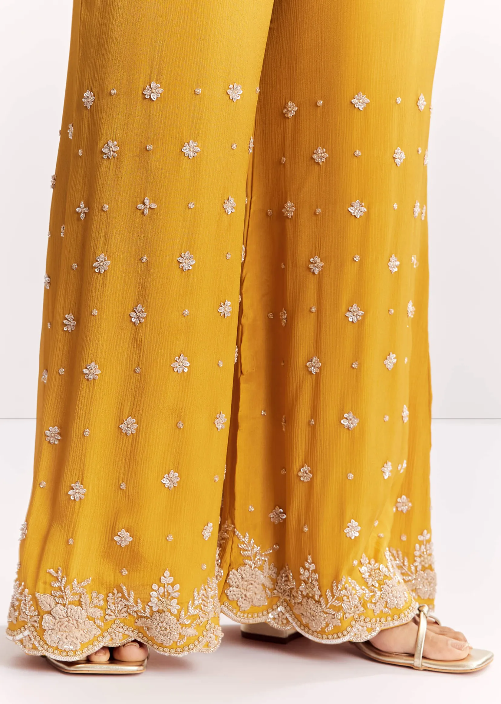 Chinon Kurta Palazzo Suit With Cutdana Sequins And Thread Work