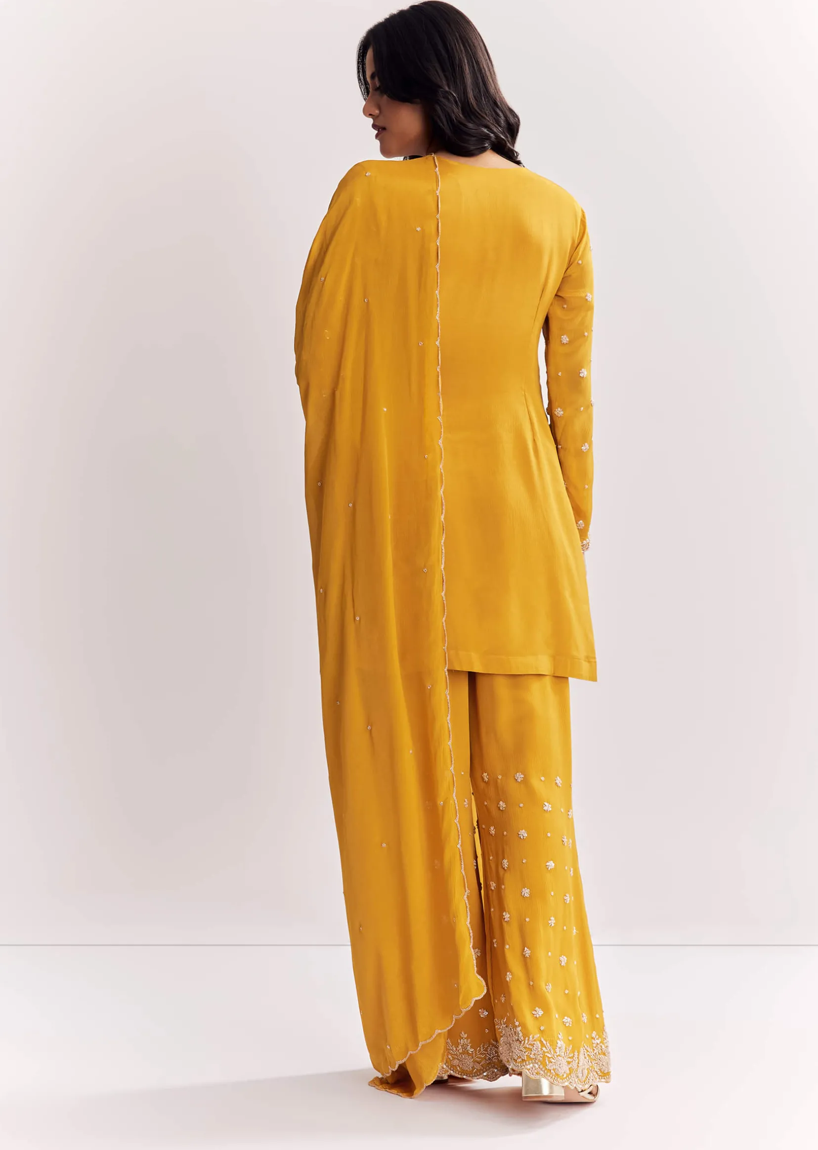 Chinon Kurta Palazzo Suit With Cutdana Sequins And Thread Work