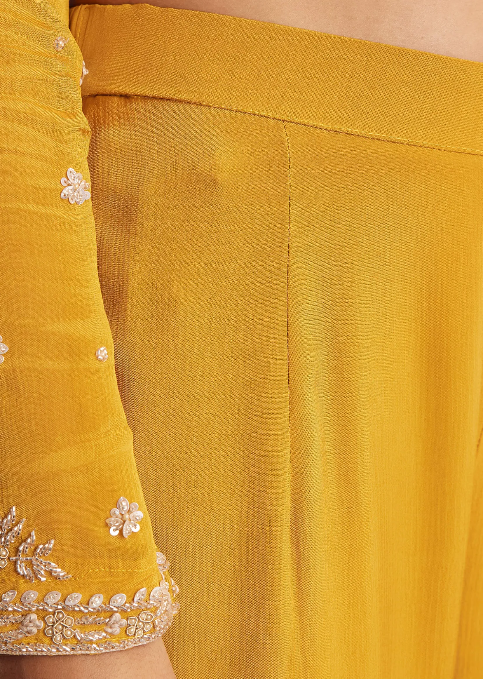 Chinon Kurta Palazzo Suit With Cutdana Sequins And Thread Work