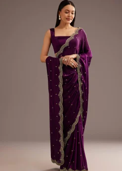 Chinon Satin Saree With Cutdana And Mirror Embellishment