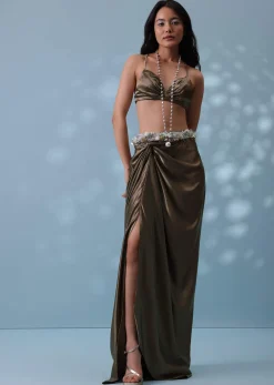 Chocolate Brown Indowestern Skirt Set With Jacket In Milano Organza